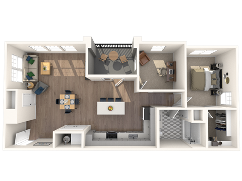 Floor plan for 1 bed, 1 bath, 1137 sqft